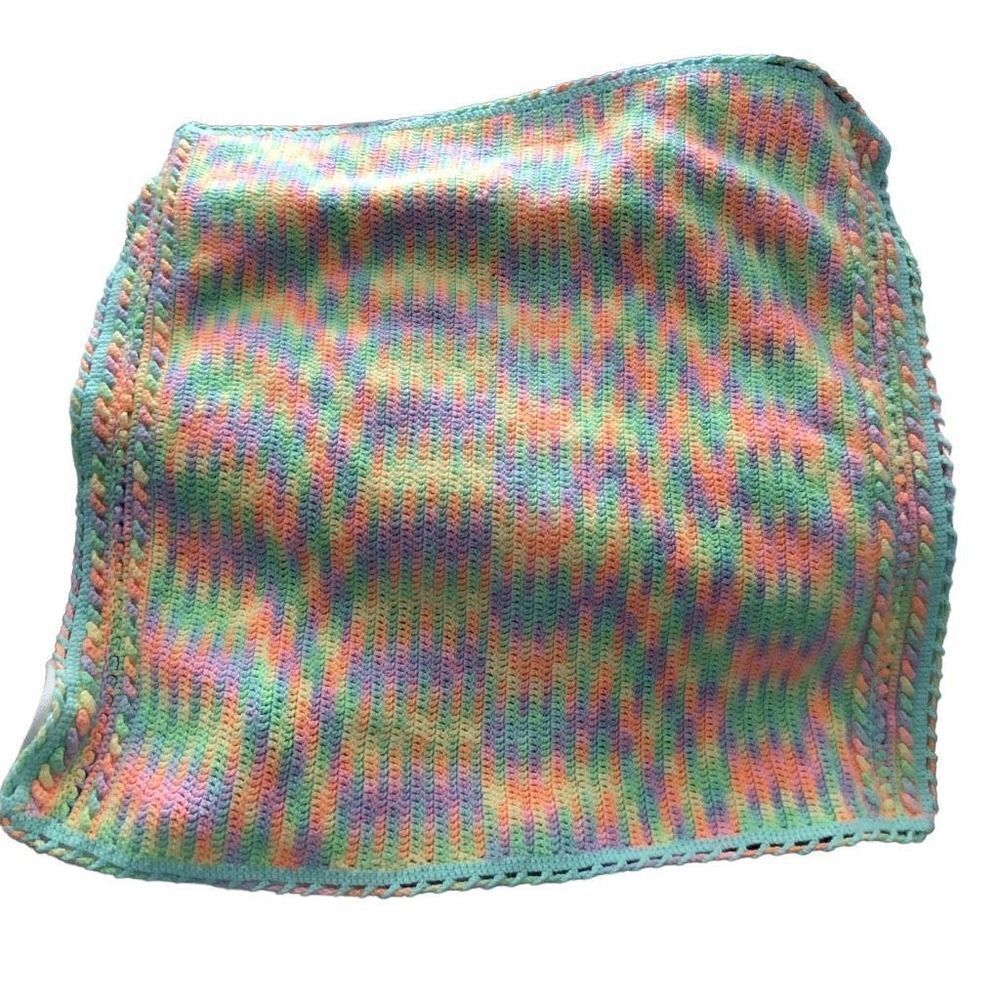 Handmade Pastel Neon Crochet Blanket, 35”x31”